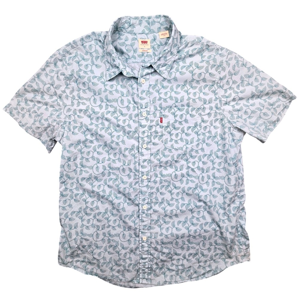 Levi's Mens Large Standard Shirt Blue Floral Short Sleeve Button Up‎ Cotton